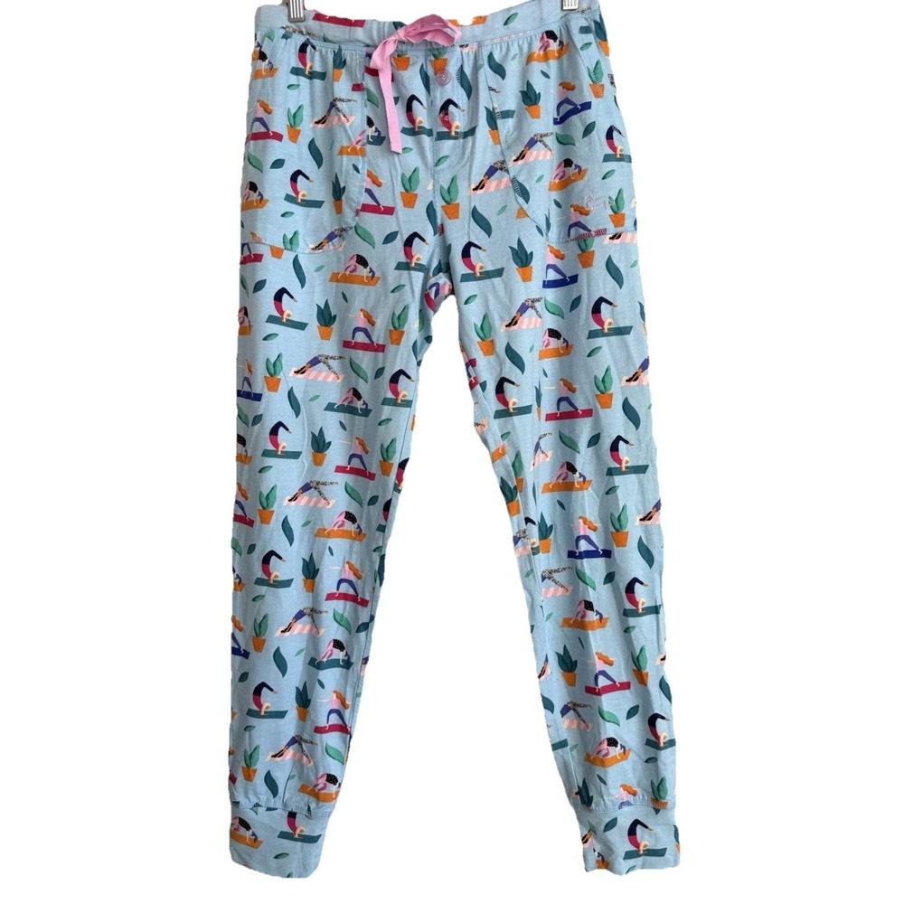 Peter‎ Alexander Womens Large Yoga Print Pajama Pants Blue Stretch Waist Tie NEW